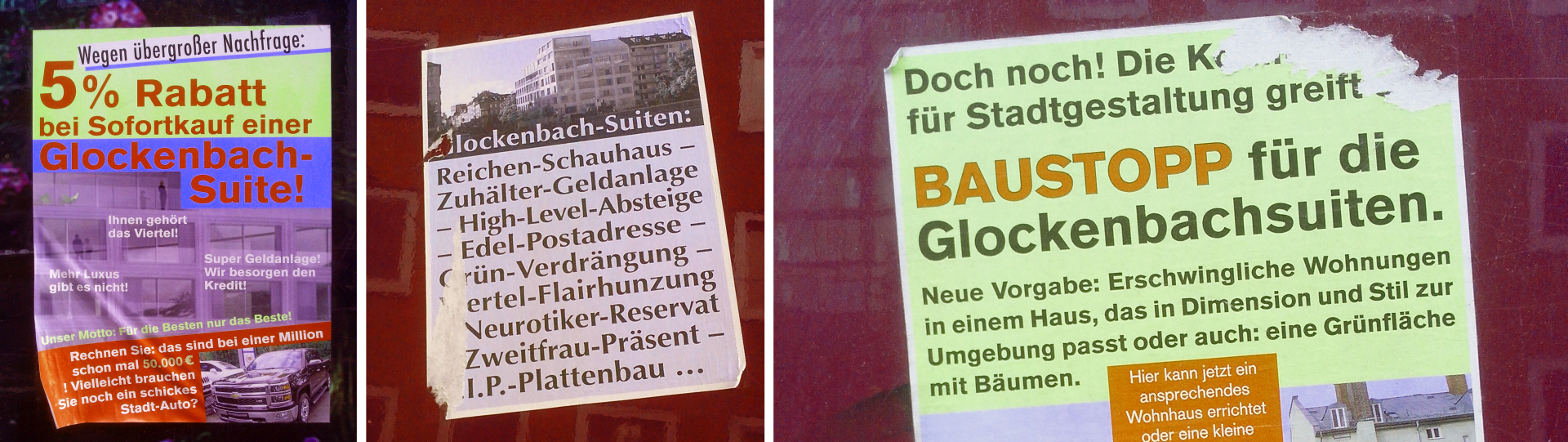 Protestaufkleber gegen den Bau der Glockenbachsuiten Luxuswohnungen München